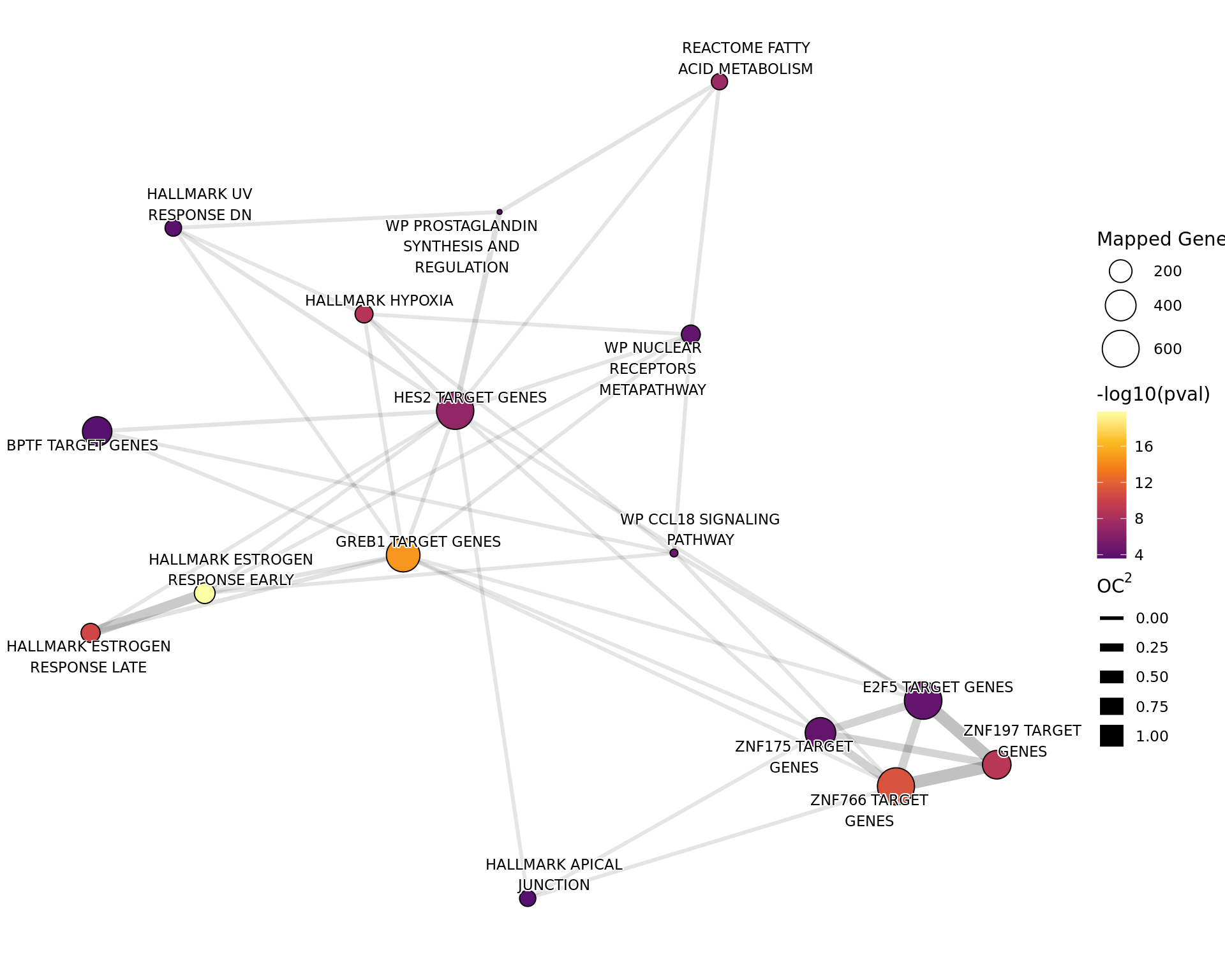 *Network plot showing  gene-sets enriched amongst the overall set of sites with a binding site from __either__ comparison.*