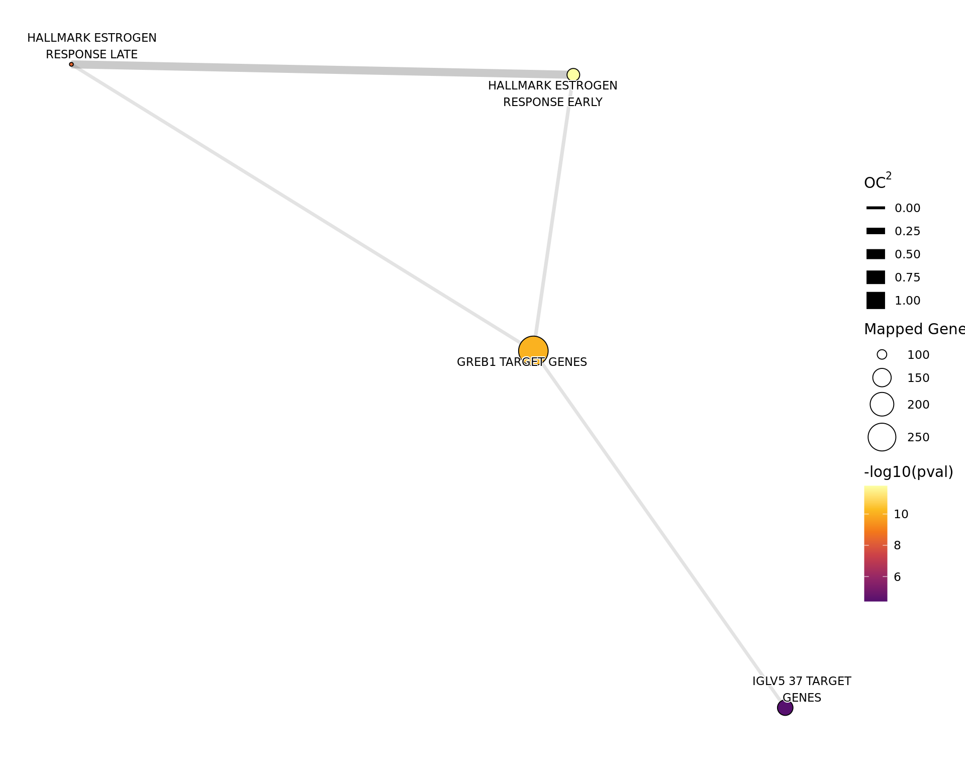 *Network plot showing gene-sets enriched amongst the overall set of sites with a binding site for __both__ AR and ER.*