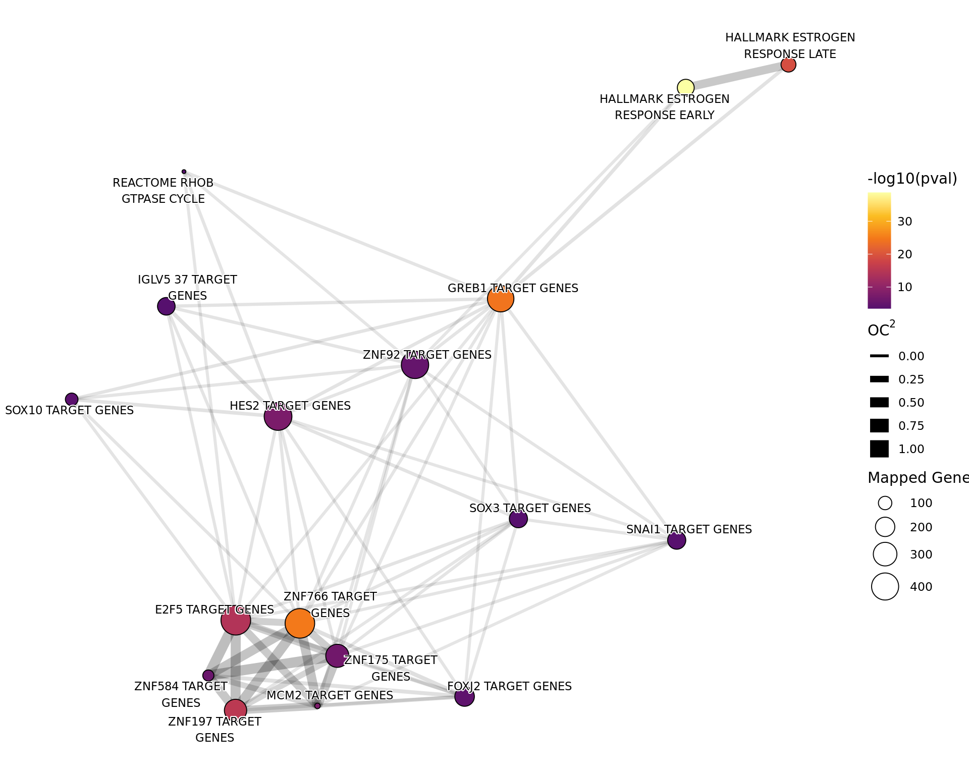 *Network plot showing gene-sets enriched amongst the overall set of sites with a binding site for __both__ ER and H3K27ac.*